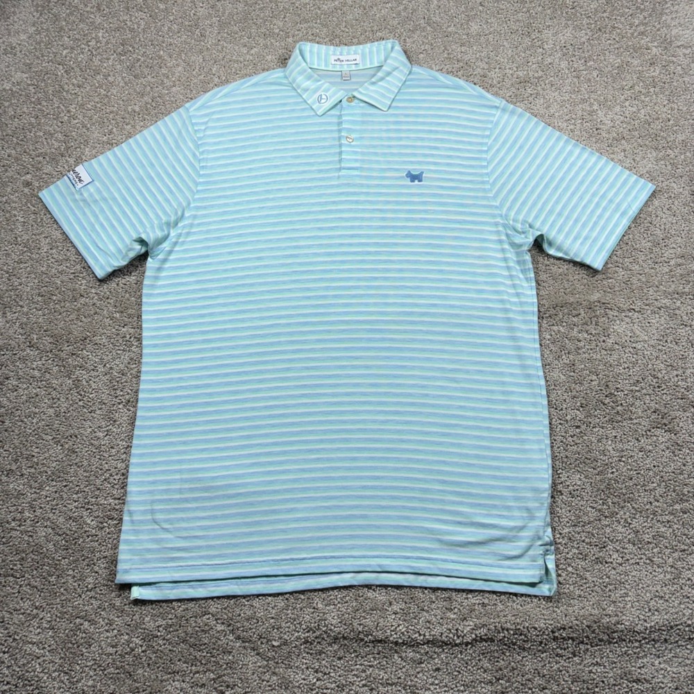 Peter Millar Scotty Cameron Mens Large Blue Striped Golf Polo Circle T Dog